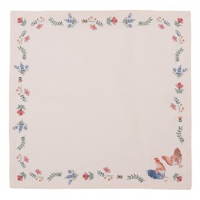 2CAR43 Napkins Cotton Set of 6 40x40 cm Beige Blue Cotton Chicken and Rooster Square Napkin Fabric