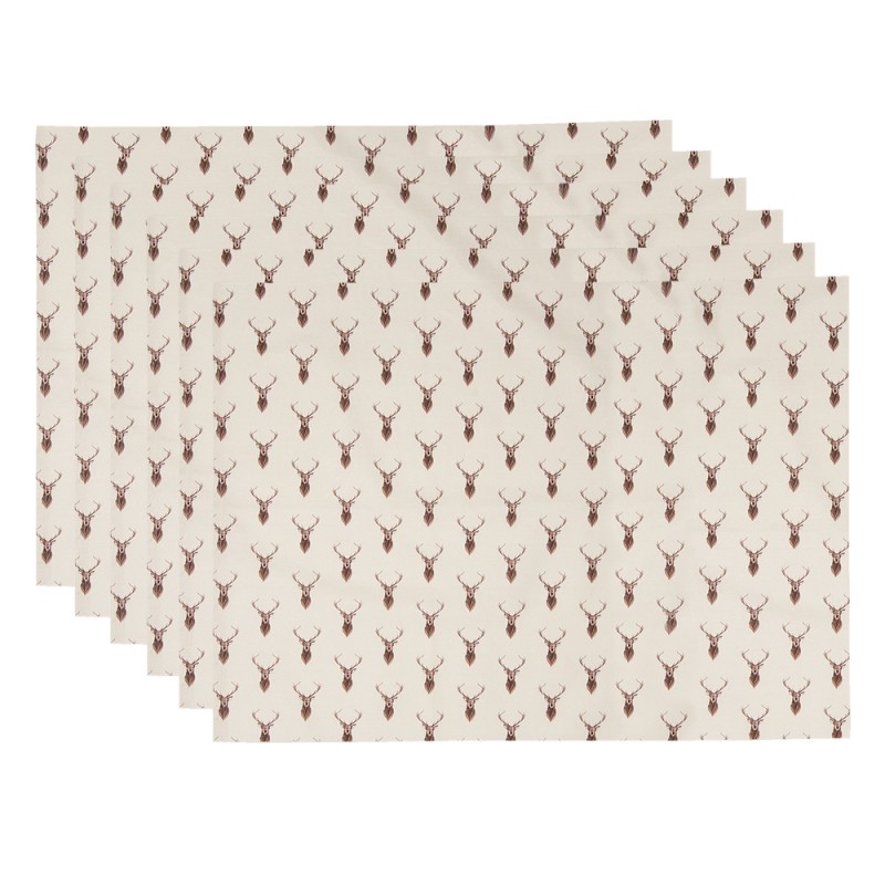 COL40 Placemats Set of 6 48x33 cm Beige Red Cotton Deer Rectangle Table Mat