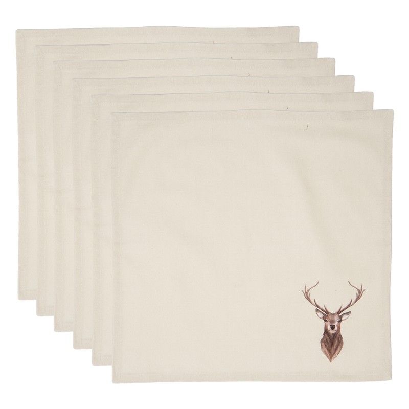 COL43 Napkins Cotton Set of 6 40x40 cm Beige Brown Cotton Deer Square Napkin Fabric