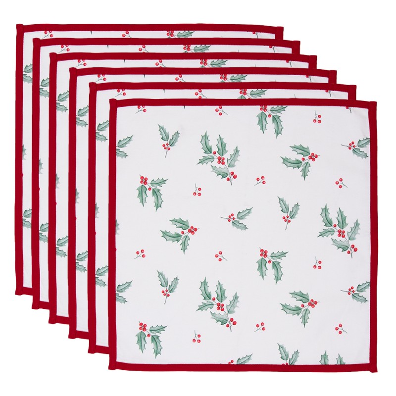 HCH43 Napkins Cotton Set of 6 40x40 cm White Red Cotton Holly Leaves Square Napkin Fabric