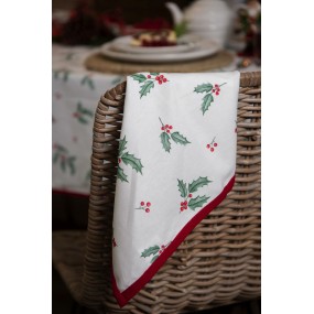 2HCH43 Napkins Cotton Set of 6 40x40 cm White Red Cotton Holly Leaves Square Napkin Fabric