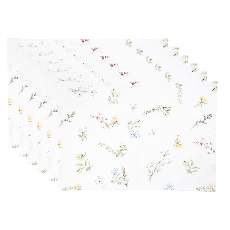 HFL40 Tischsets 6er Set 48x33 cm Weiß Rosa Baumwolle Blumen Rechteck Platzdeckchen
