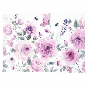2RBU40 Placemats Set of 6 48x33 cm White Purple Cotton Roses Rectangle Table Mat