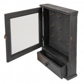 25H0453Z Key Cabinet 36x9x47 cm Black Wood Glass Key Holder