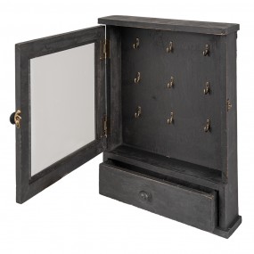 25H0453Z Key Cabinet 36x9x47 cm Black Wood Glass Key Holder