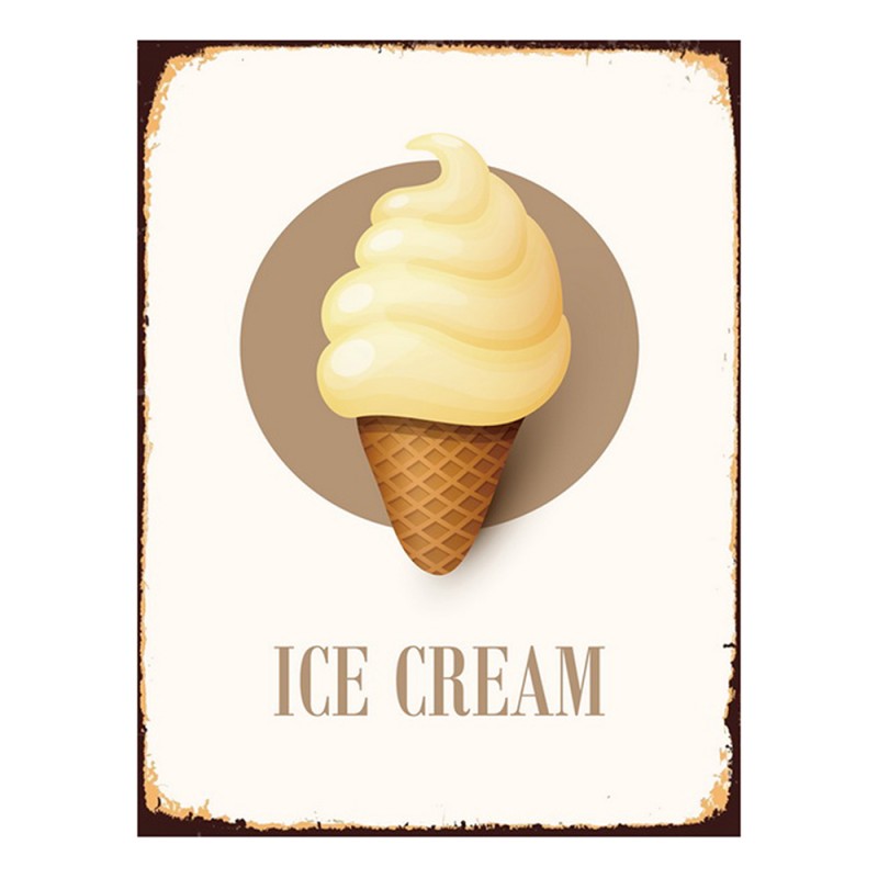 6Y5052 Text Sign 25x33 cm White Iron Ice Cream Cone Rectangle Wall Board