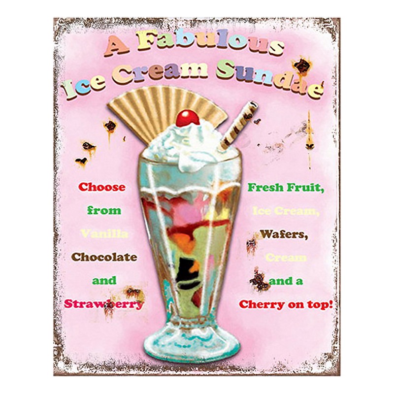 6Y5104 Text Sign 20x25 cm Pink Iron Ice Cream Wall Board