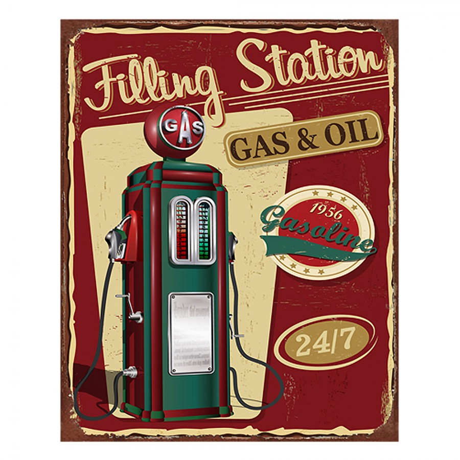 6Y5130 Text Sign 20x25 Cm Red Iron Petrol Pump Wall Board