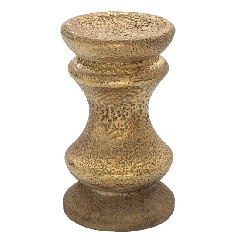 6CE1303 Kerzenständer 19 cm Goldfarbig Keramik Rund Kerzenständer