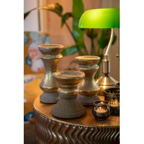 26CE1303 Kerzenständer 19 cm Goldfarbig Keramik Rund Kerzenständer