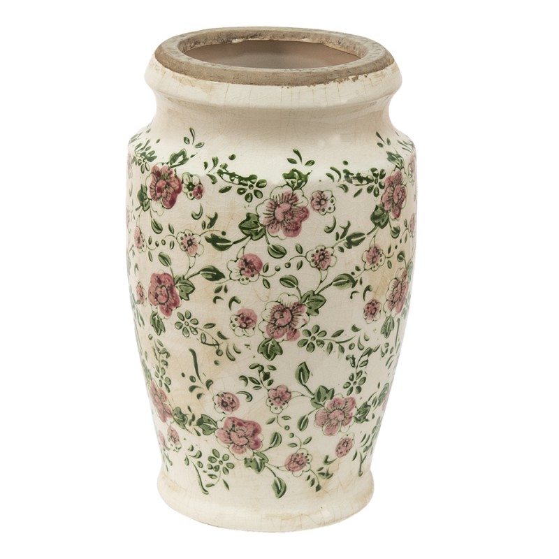 6CE1443S Vase Ø 15x26 cm Pink Beige Ceramic Flowers Decorative Vase