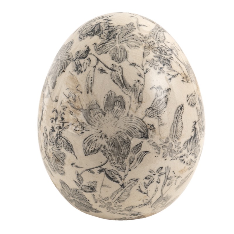 6CE1451M Figurine Egg Ø 11x14 cm Grey Beige Ceramic Flowers Oval Home Accessories