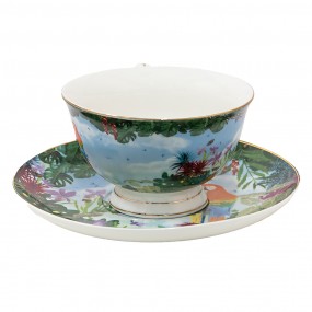 26CE1475 Cup and Saucer 200 ml Green Porcelain Parrot Tableware