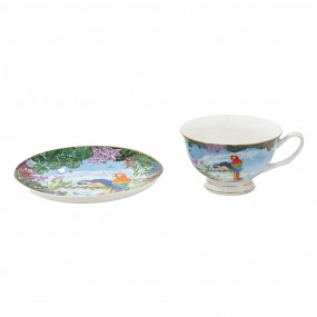 26CE1475 Cup and Saucer 200 ml Green Porcelain Parrot Tableware