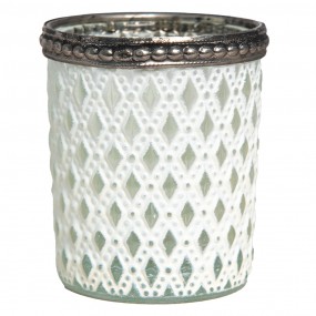 26GL2622 Tealight Holder Ø 6x7 cm White Silver colored Glass Metal Tea-light Holder