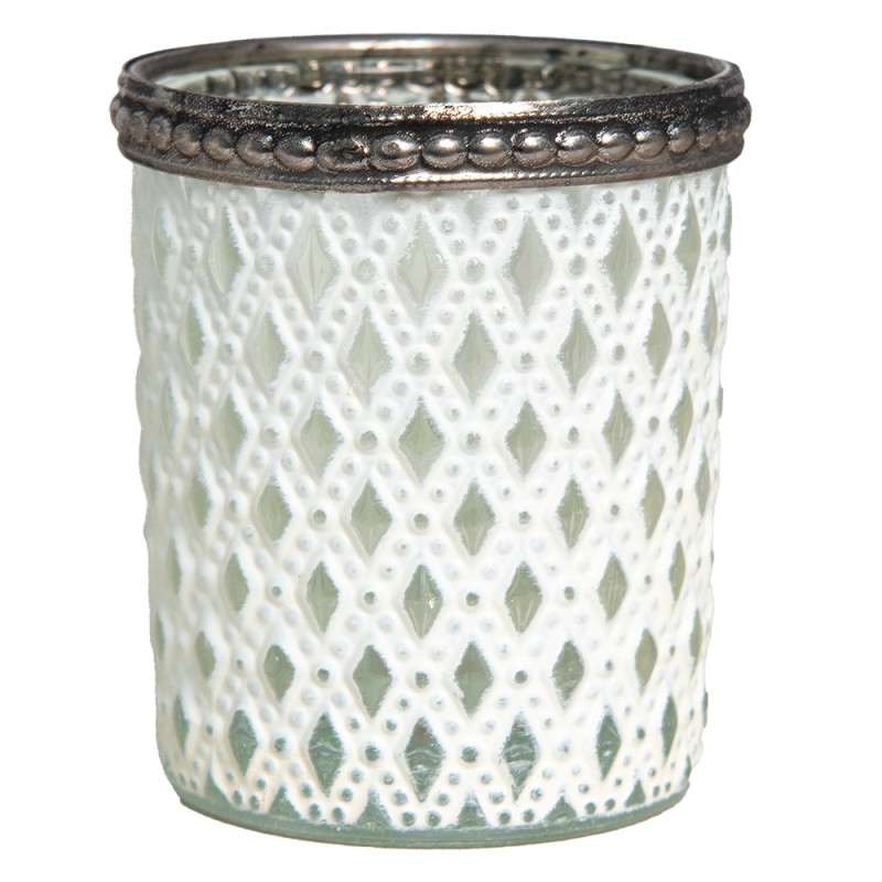 6GL2622 Teelichthalter Ø 6x7 cm Weiß Silberfarbig Glas Metall Halter für Teelicht