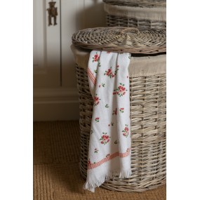 2CT013 Gastendoekje  40x66 cm Wit Roze Katoen Rozen Toilet handdoek