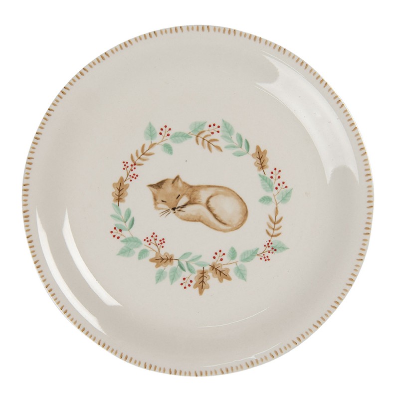 FXDP Breakfast Plate Ø 20 cm Beige Brown Ceramic Fox Round Plate
