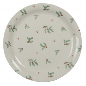 2HCHDP Breakfast Plate Ø 20 cm Beige Green Ceramic Holly Leaves Round Plate