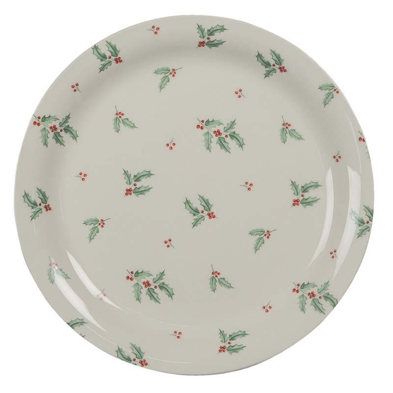 HCHDP Breakfast Plate Ø 20 cm Beige Green Ceramic Holly Leaves Round Plate