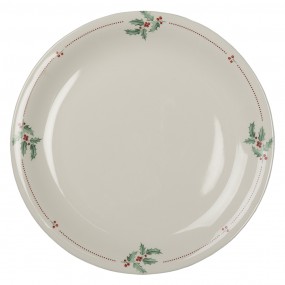 2HCHFP Dinner Plate Ø 28 cm Beige Green Ceramic Holly Leaves Round Dining Plate