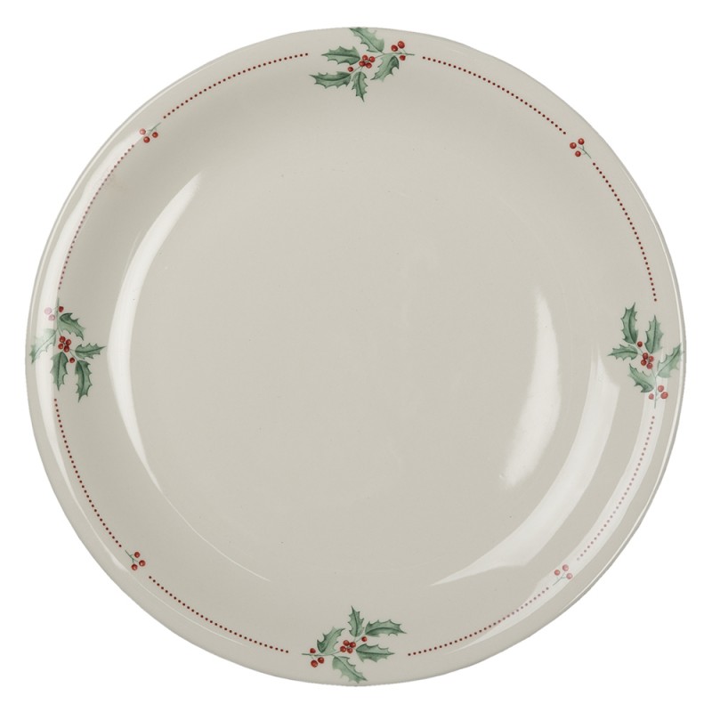 HCHFP Dinner Plate Ø 28 cm Beige Green Ceramic Holly Leaves Round Dining Plate