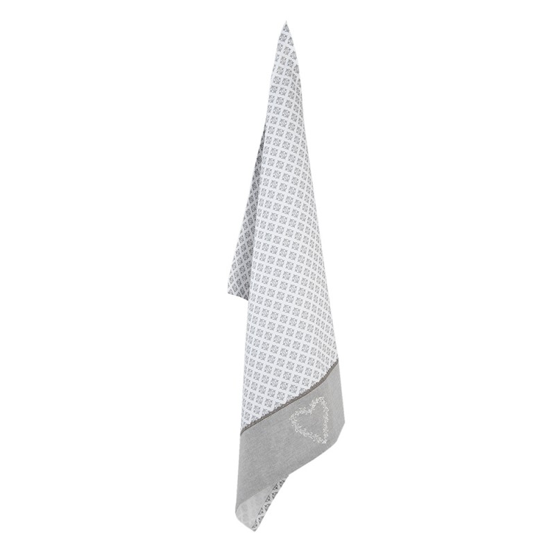 LYH42 Tea Towel  50x70 cm Grey White Cotton Hearts Diamonds Kitchen Towel