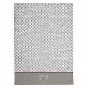 2LYH42 Tea Towel  50x70 cm Grey White Cotton Hearts Diamonds Kitchen Towel
