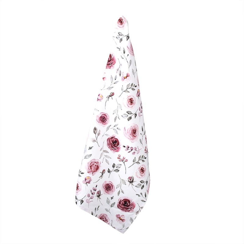 RUR42 Tea Towel  50x70 cm White Pink Cotton Roses Rectangle Kitchen Towel