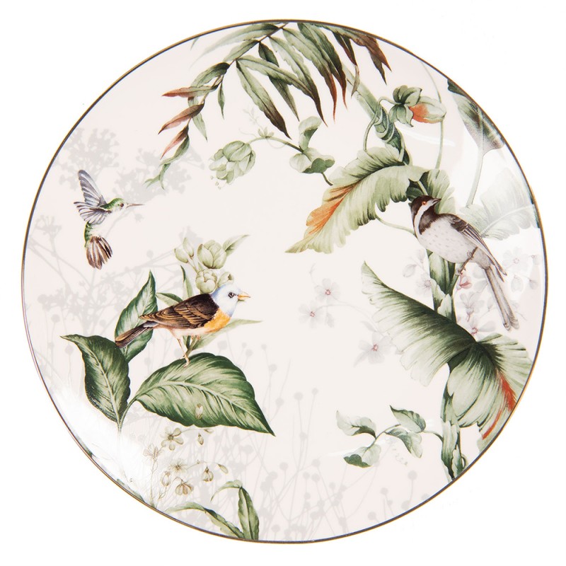 TRBDP Breakfast Plate Ø 20 cm White Green Porcelain Birds Round Plate