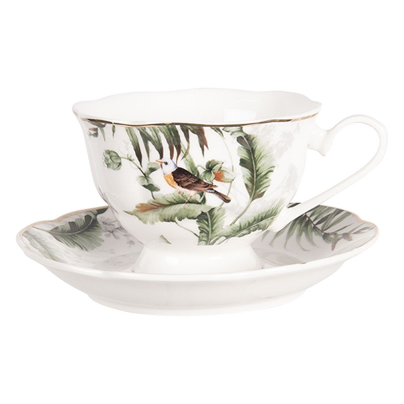 TRBKS Cup and Saucer 220 ml White Green Porcelain Birds Tableware