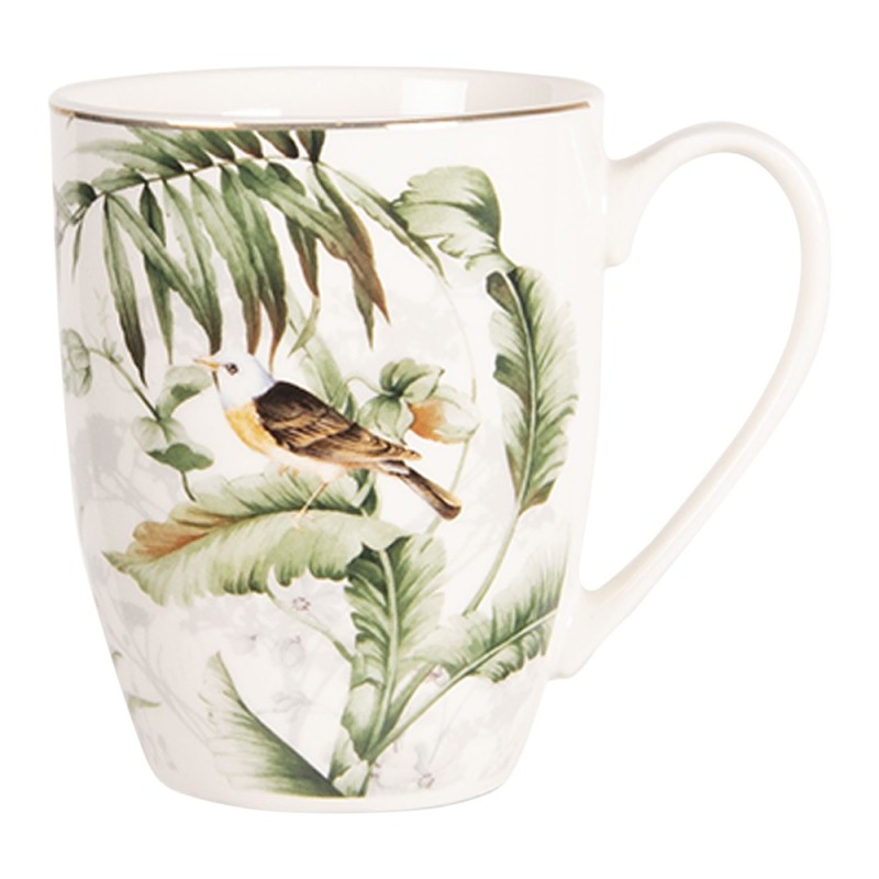 TRBMU Mug 360 ml Blanc Vert Porcelaine Oiseaux Rond Tasse à thé
