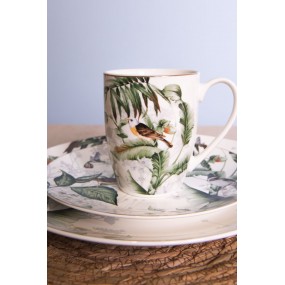 2TRBMU Mug 360 ml Blanc Vert Porcelaine Oiseaux Rond Tasse à thé