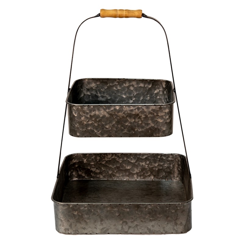 6Y4865 2-Tiered Stand 31x31x47 cm Grey Iron Square Fruit Bowl Stand
