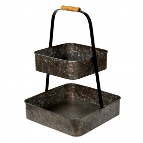 26Y4865 2-Tiered Stand 31x31x47 cm Grey Iron Square Fruit Bowl Stand