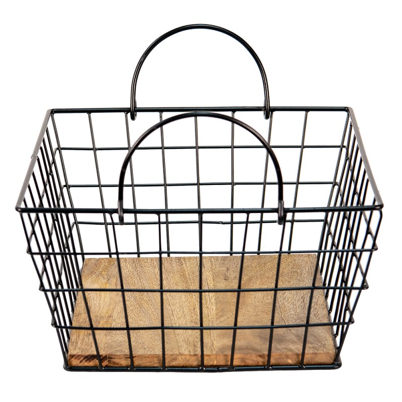 6Y4829 Storage Basket 30x30x16 cm Black Brown Iron Wood Square Basket