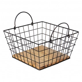 26Y4829 Storage Basket 30x30x16 cm Black Brown Iron Wood Square Basket