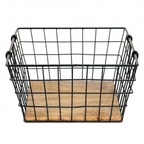 26Y4829 Storage Basket 30x30x16 cm Black Brown Iron Wood Square Basket