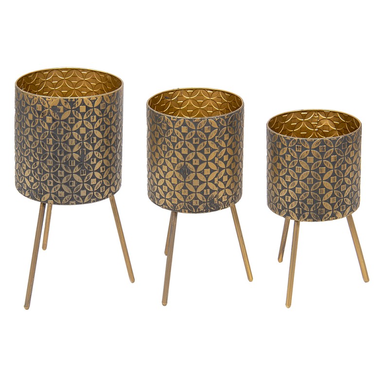 6Y4854 Planter Set of 3 Gold colored Iron Plant Stand