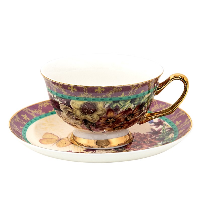 6CE1478 Cup and Saucer 200 ml Purple Porcelain Butterfly Tableware