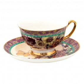 26CE1478 Cup and Saucer 200 ml Purple Porcelain Butterfly Tableware