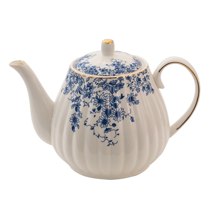 BFLTE Teekanne 1100 ml Blau Porzellan Blumen Kanne für Tee