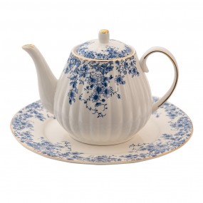 2BFLTE Théière 1100 ml Bleu Porcelaine Fleurs Pichet pour le thé