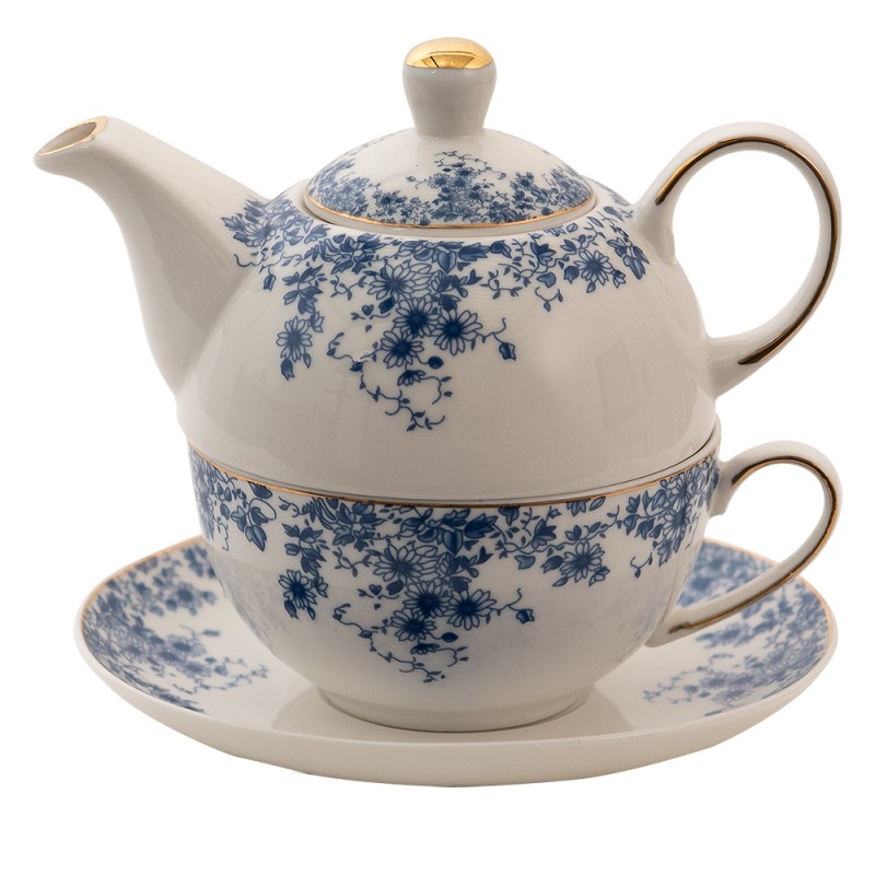 BFLTEFO Tea for One  400 ml Blauw Porselein Bloemen Theepot set
