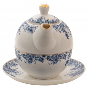 2BFLTEFO Tea for One 400 ml Blau Porzellan Blumen Teekanne-Set