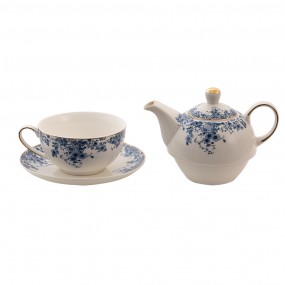2BFLTEFO Tea for One 400 ml Bleu Porcelaine Fleurs Ensemble théière