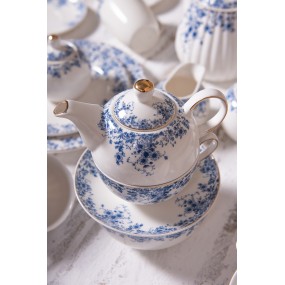 2BFLTEFO Tea for One 400 ml Blau Porzellan Blumen Teekanne-Set