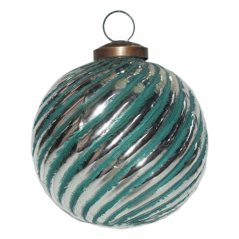 6GL3762 Boule de Noël Ø 10 cm Vert Couleur argent Verre Métal Décoration de Noël
