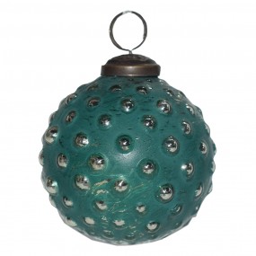26GL3763 Christmas Bauble Ø 7 cm Green Silver colored Glass Metal Christmas Decoration