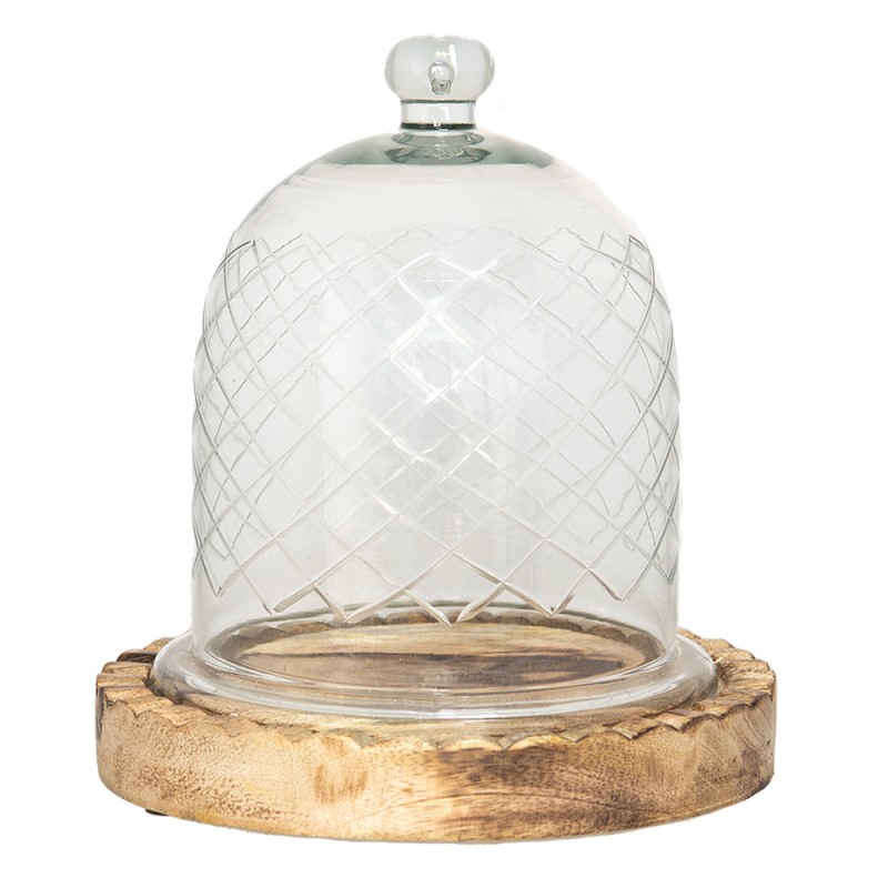 6GL3532 Cloche Ø 22x25 cm Glass Wood Glass Bell Jar